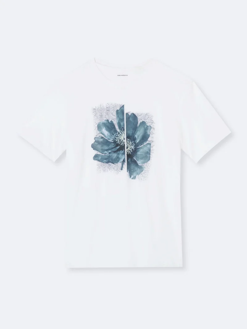 T-shirt col rond en coton fleuri