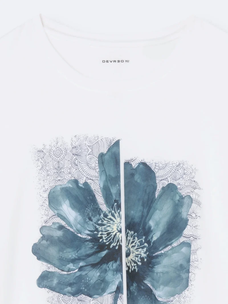 T-shirt col rond en coton fleuri