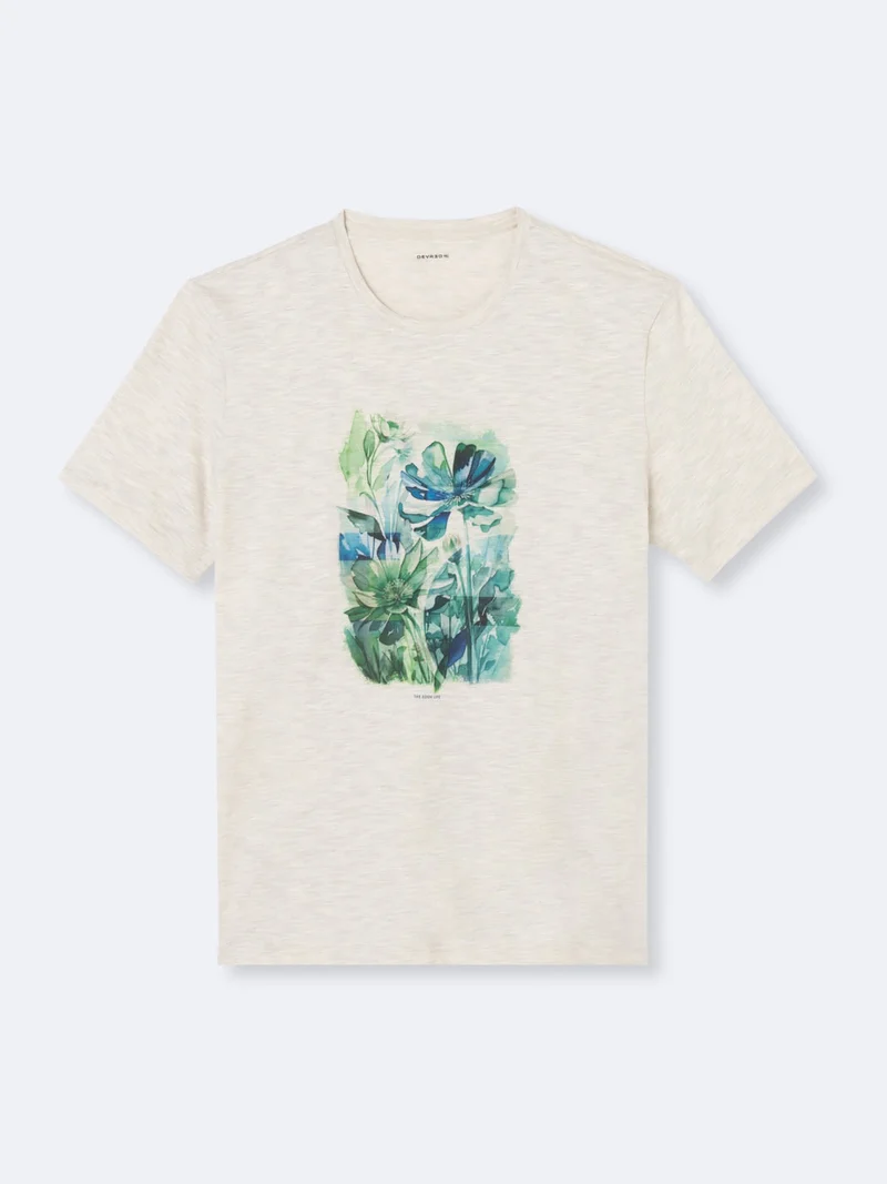 T-shirt col rond en coton fleuri