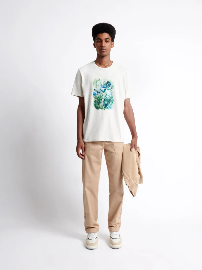 T-shirt col rond en coton fleuri