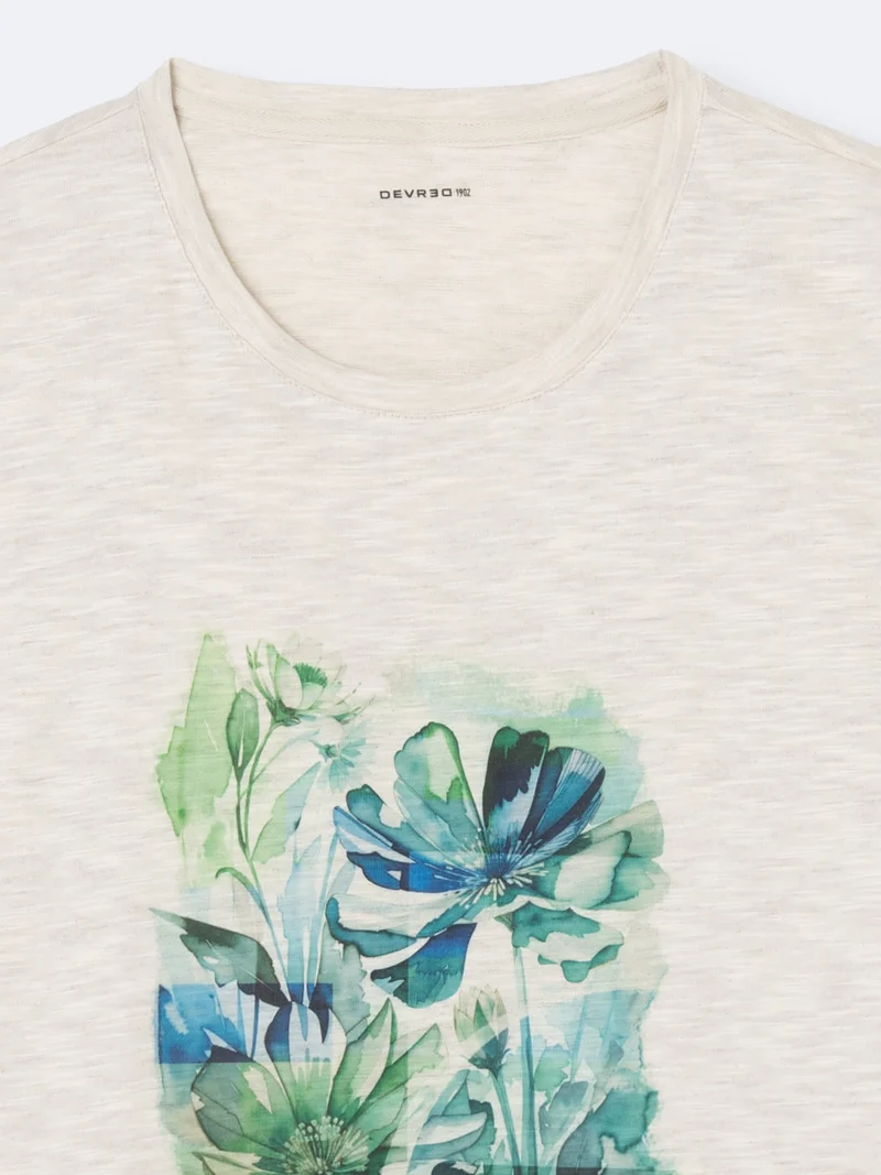 T-shirt col rond en coton fleuri