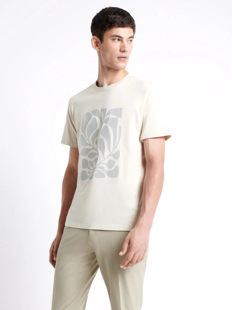 T-shirt col rond en coton fleuri