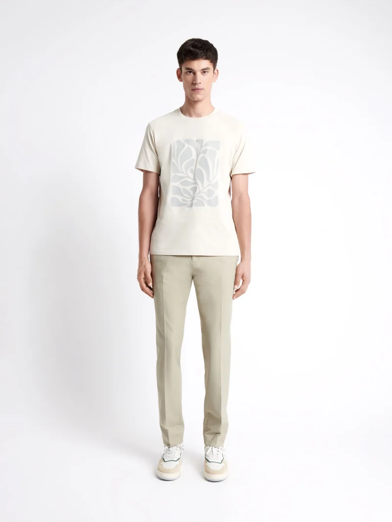 T-shirt col rond en coton fleuri