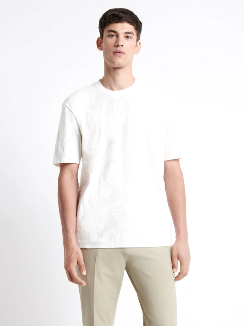 T-shirt col rond à relief en coton