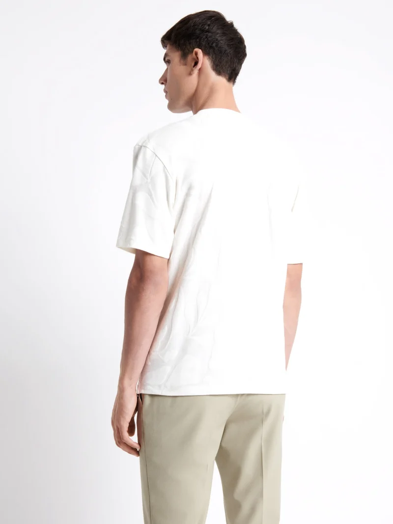 T-shirt col rond à relief en coton