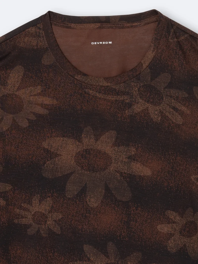 T-shirt col rond en lyocell fleuri