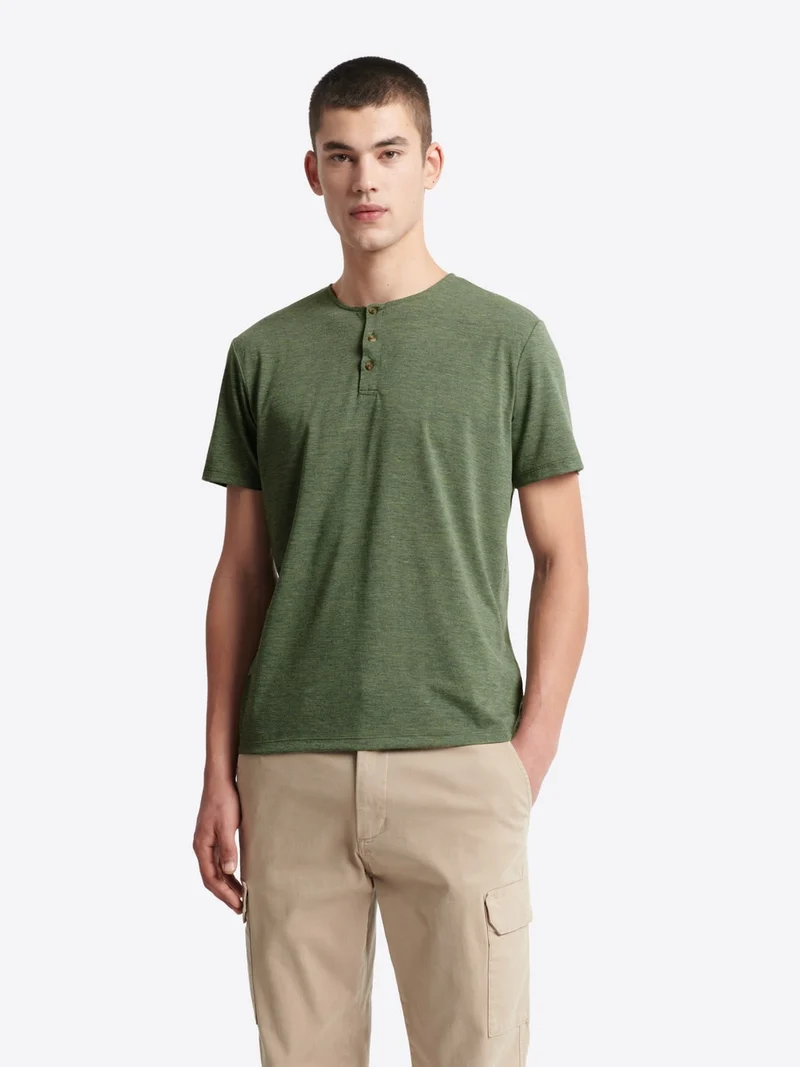 T-shirt col tunisien faux-uni en viscose