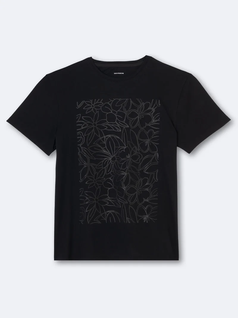 T-shirt col rond en coton fleuri