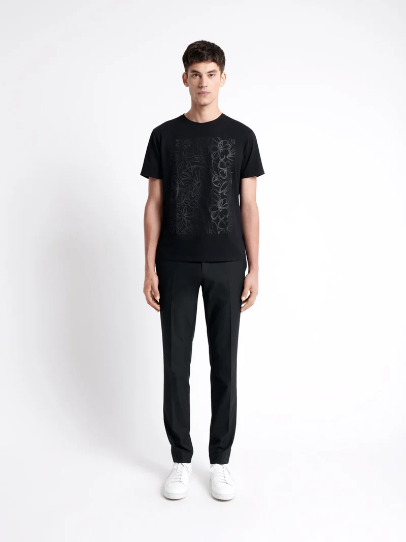 T-shirt col rond en coton fleuri