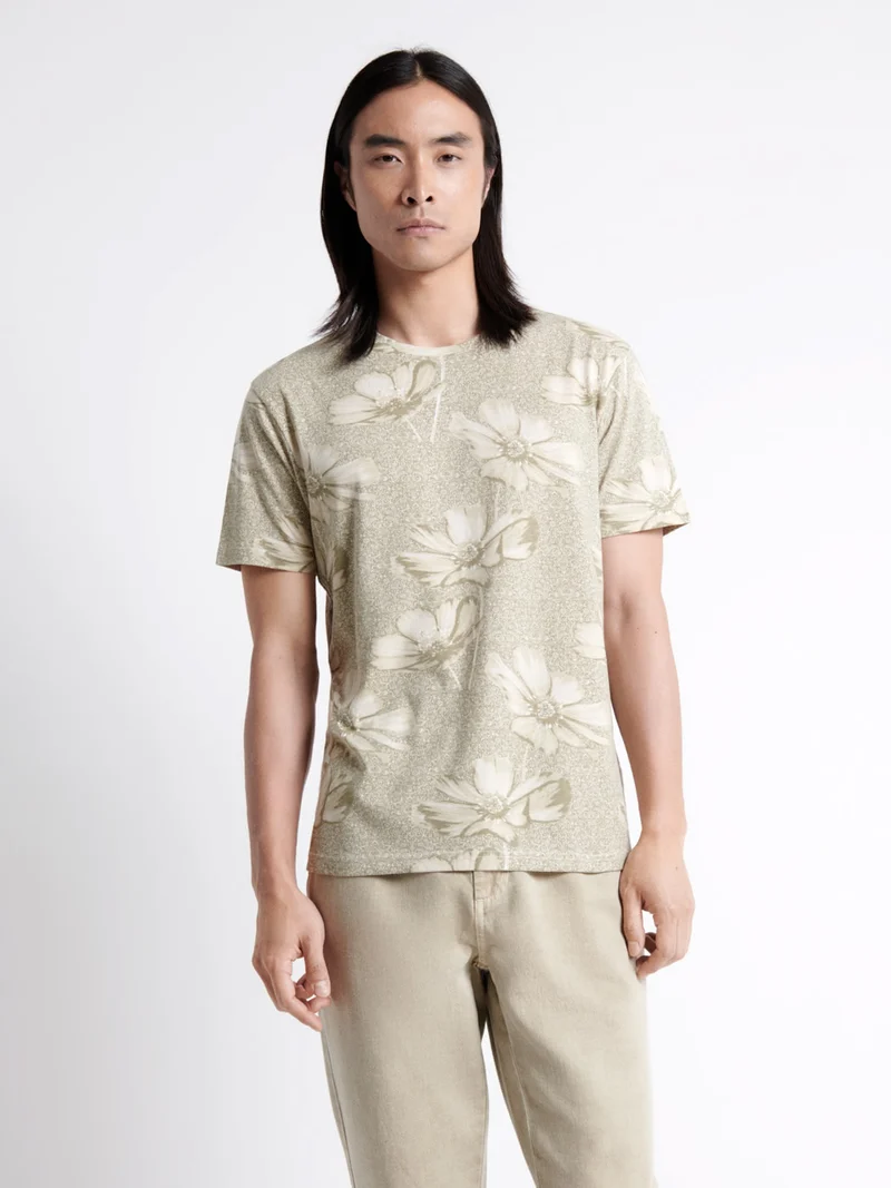 T-shirt col rond en coton fleuri