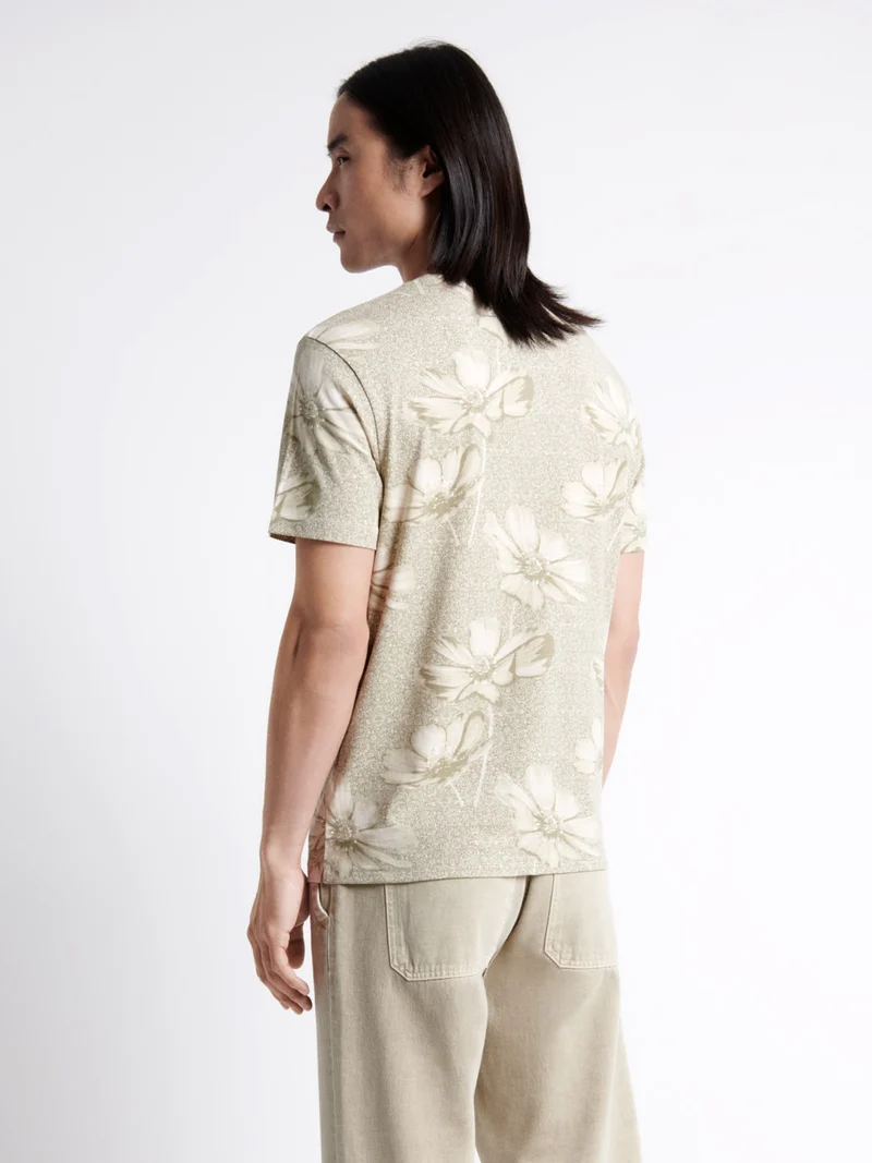 T-shirt col rond en coton fleuri
