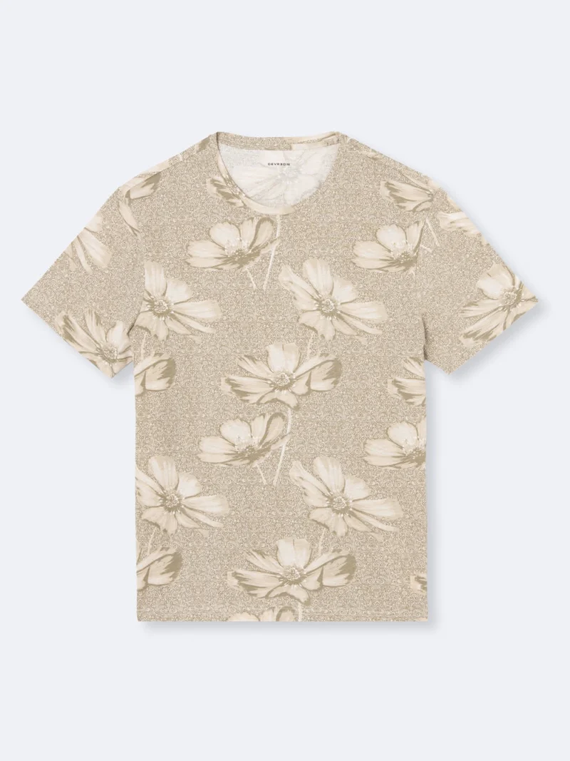 T-shirt col rond en coton fleuri