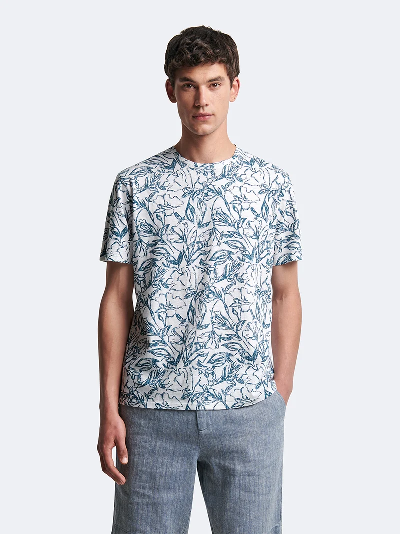 T-shirt col rond 100% coton fleuri