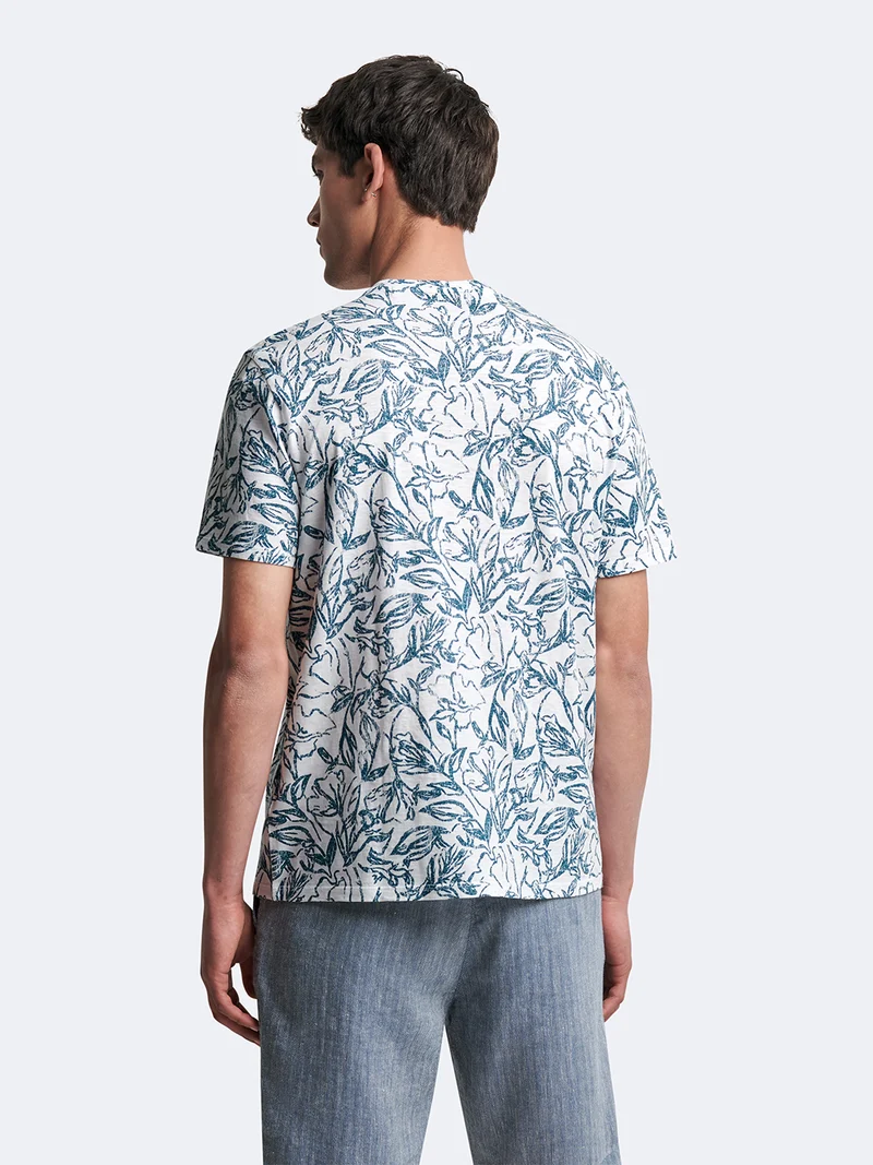 T-shirt col rond 100% coton fleuri