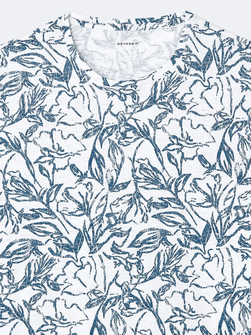 T-shirt col rond 100% coton fleuri