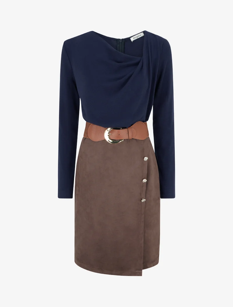 Robe bimatière droite style portefeuille - Marine