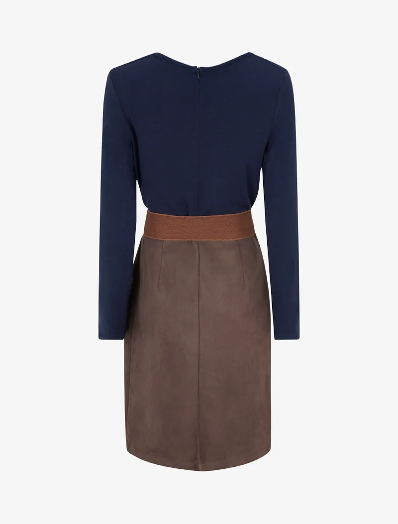 Robe bimatière droite style portefeuille - Marine