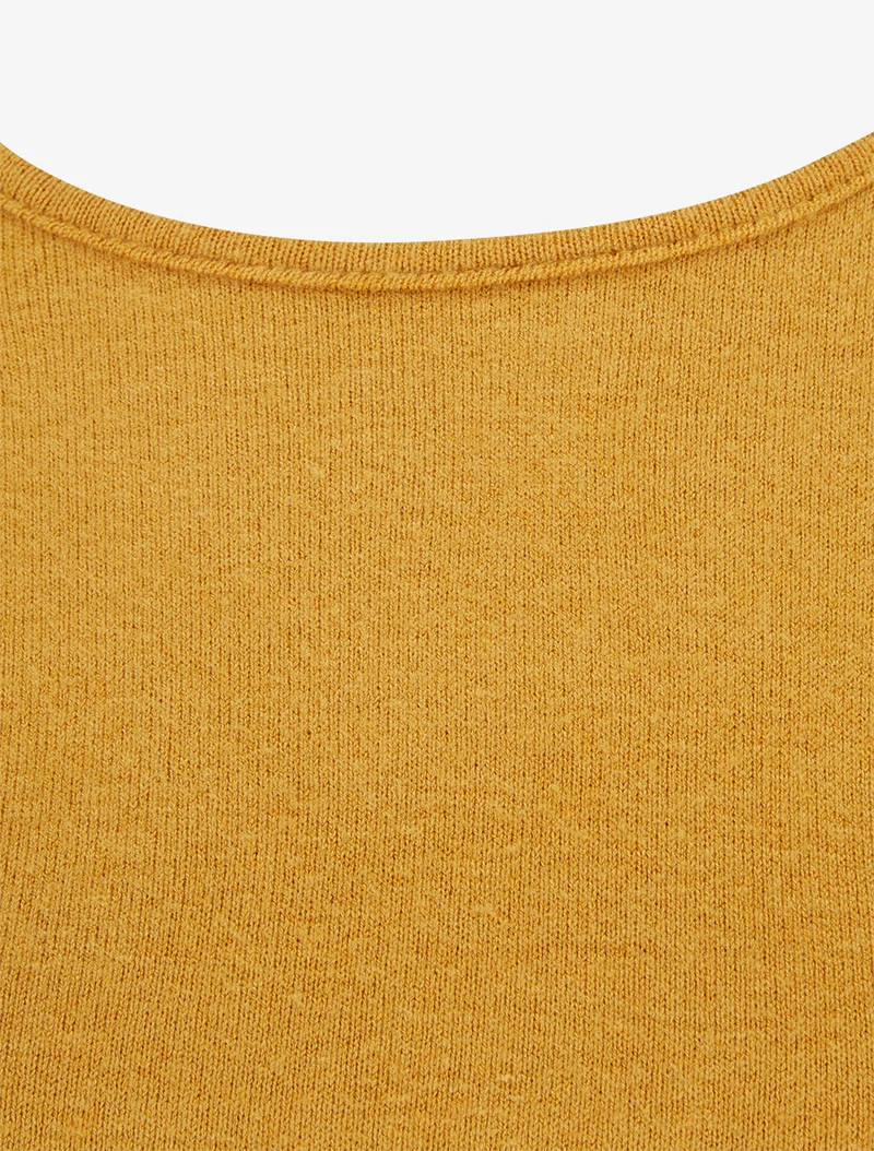 Robe droite en maille et suédine à manches longues et zip - Moutarde