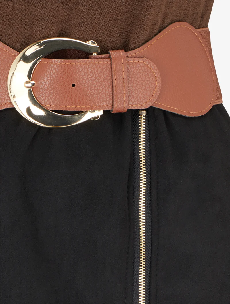 Robe droite en maille et suédine à manches longues et zip - Marron/noir