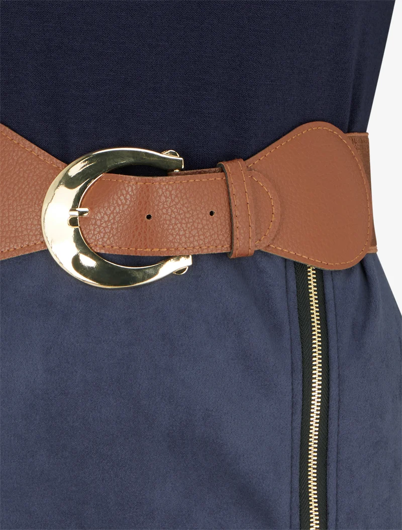 Robe droite en maille et suédine à manches longues et zip - Marine