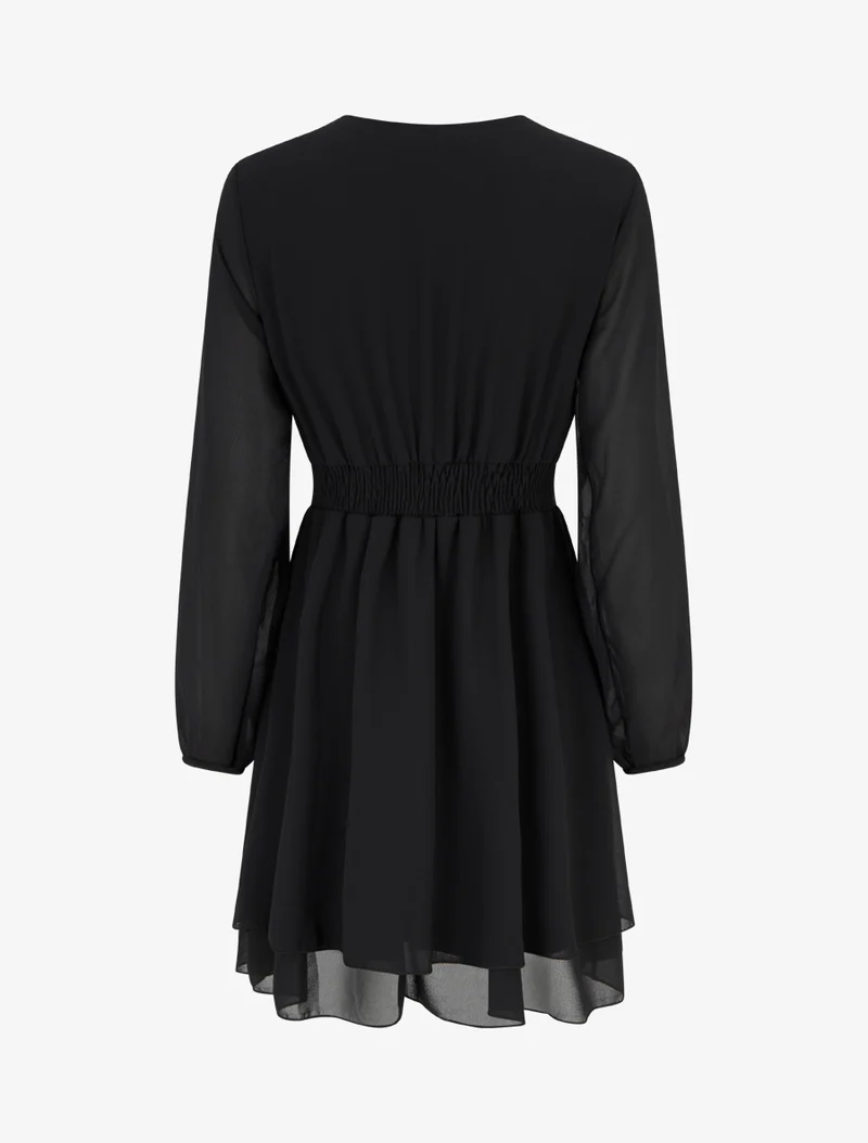 Robe unie style portefeuille à manches longues - Noir