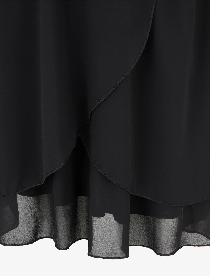 Robe unie style portefeuille à manches longues - Noir
