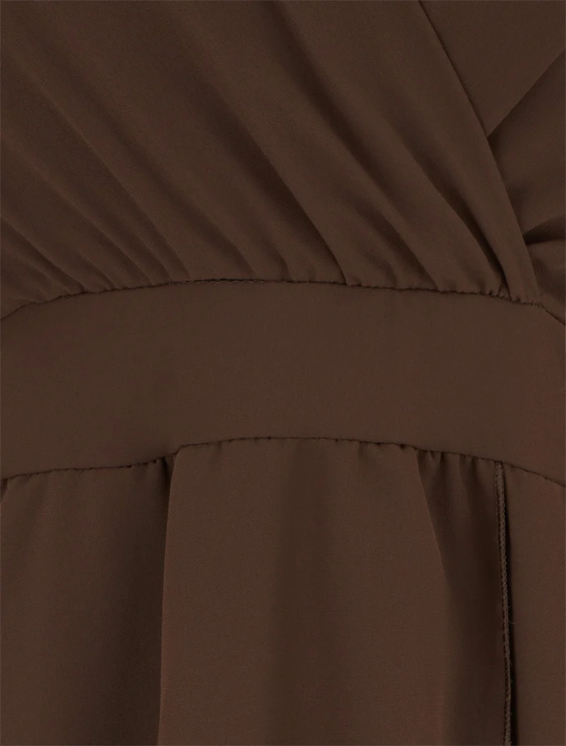 Robe unie style portefeuille à manches longues - Marron