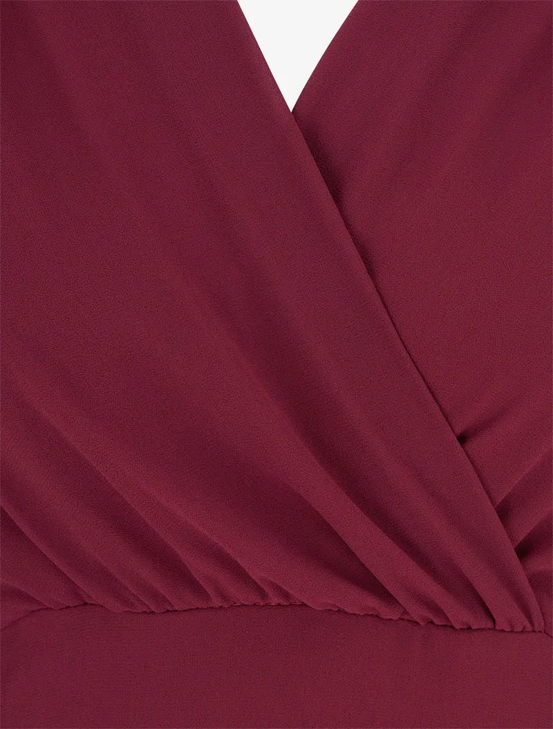 Robe unie style portefeuille à manches longues - Lie de vin