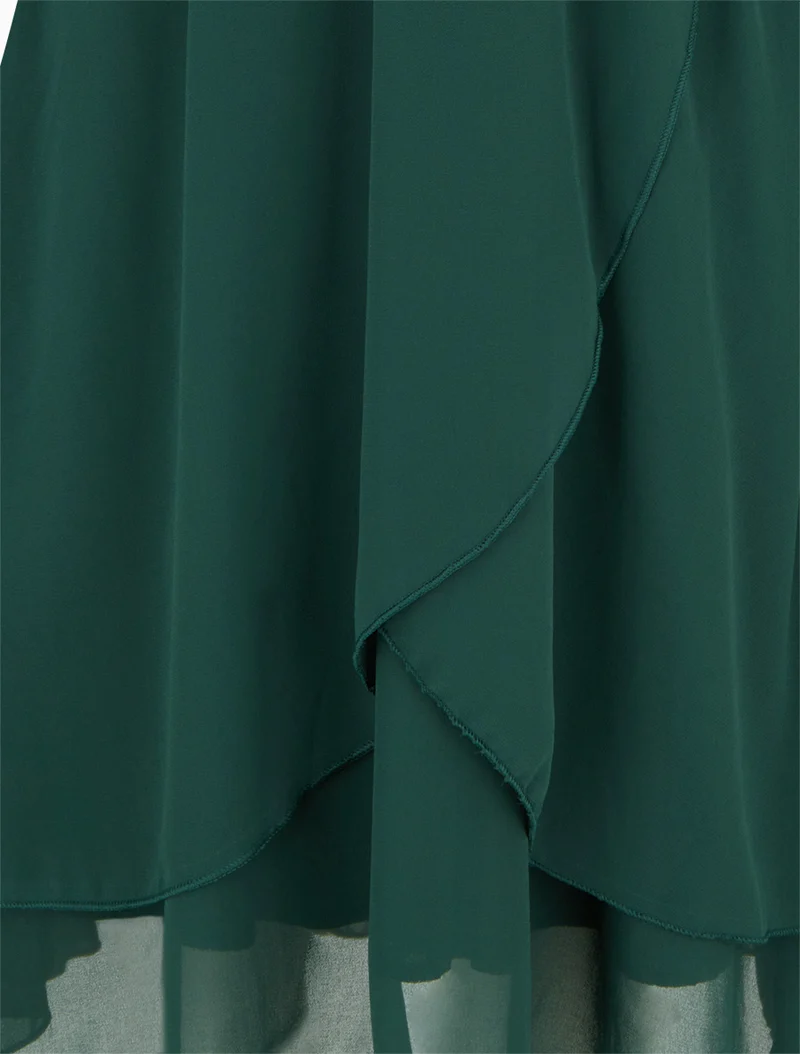 Robe unie style portefeuille à manches longues - Vert foncé