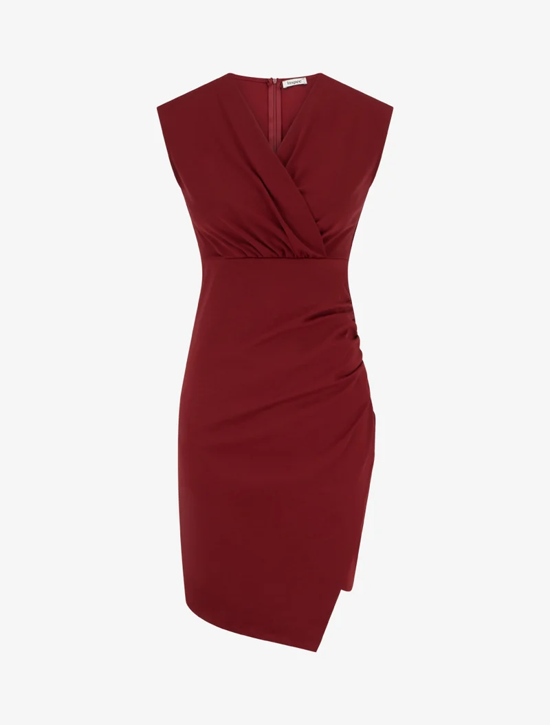 Robe sans manches style portefeuille à effet drapé - Bordeaux