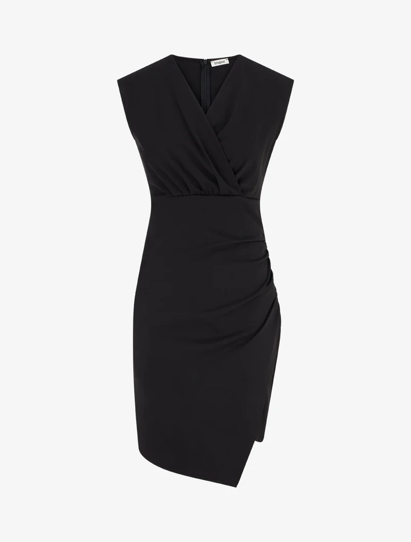 Robe sans manches style portefeuille à effet drapé - Noir