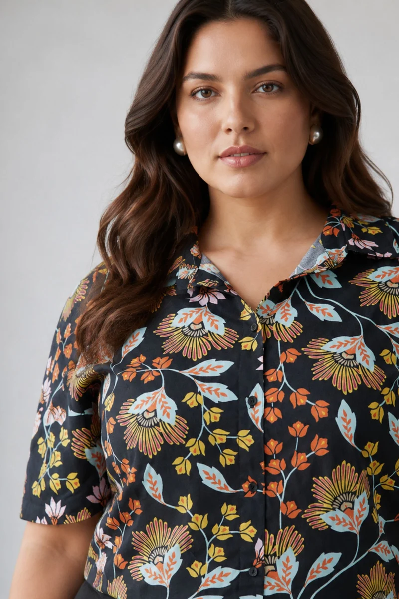 Aster|Cotton Relaxed Boxy Fit Cropped Shirt