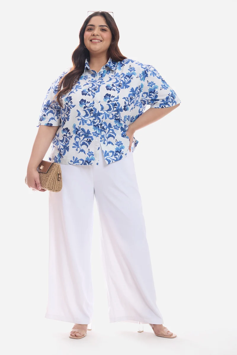 Ashwa|Cotton Relaxed Boxy Fit Cropped Shirt