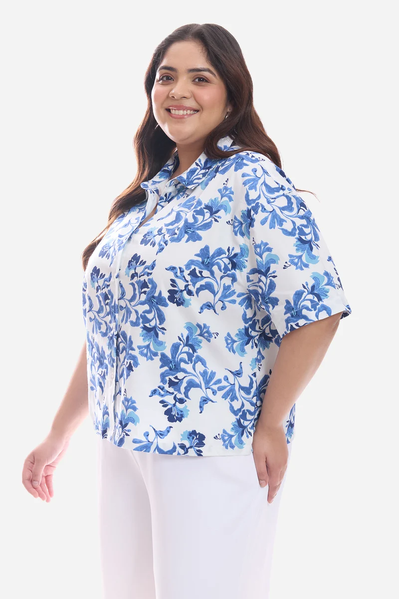 Ashwa|Cotton Relaxed Boxy Fit Cropped Shirt