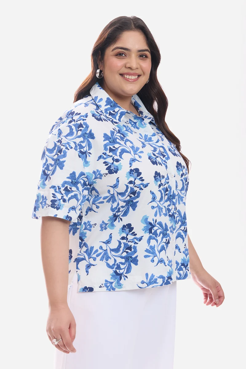 Ashwa|Cotton Relaxed Boxy Fit Cropped Shirt