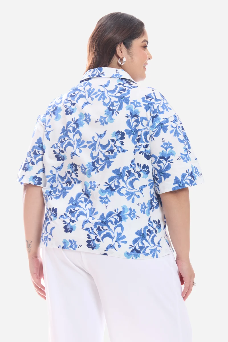 Ashwa|Cotton Relaxed Boxy Fit Cropped Shirt