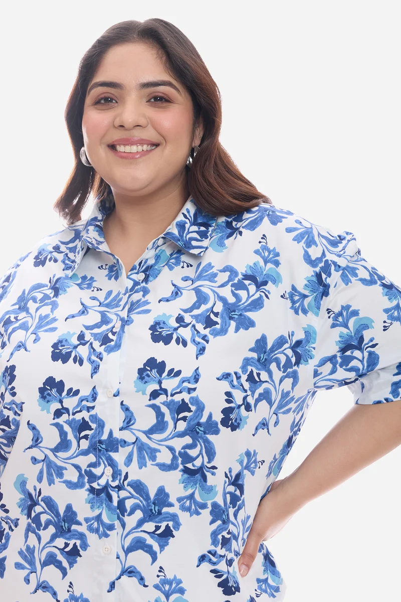 Ashwa|Cotton Relaxed Boxy Fit Cropped Shirt