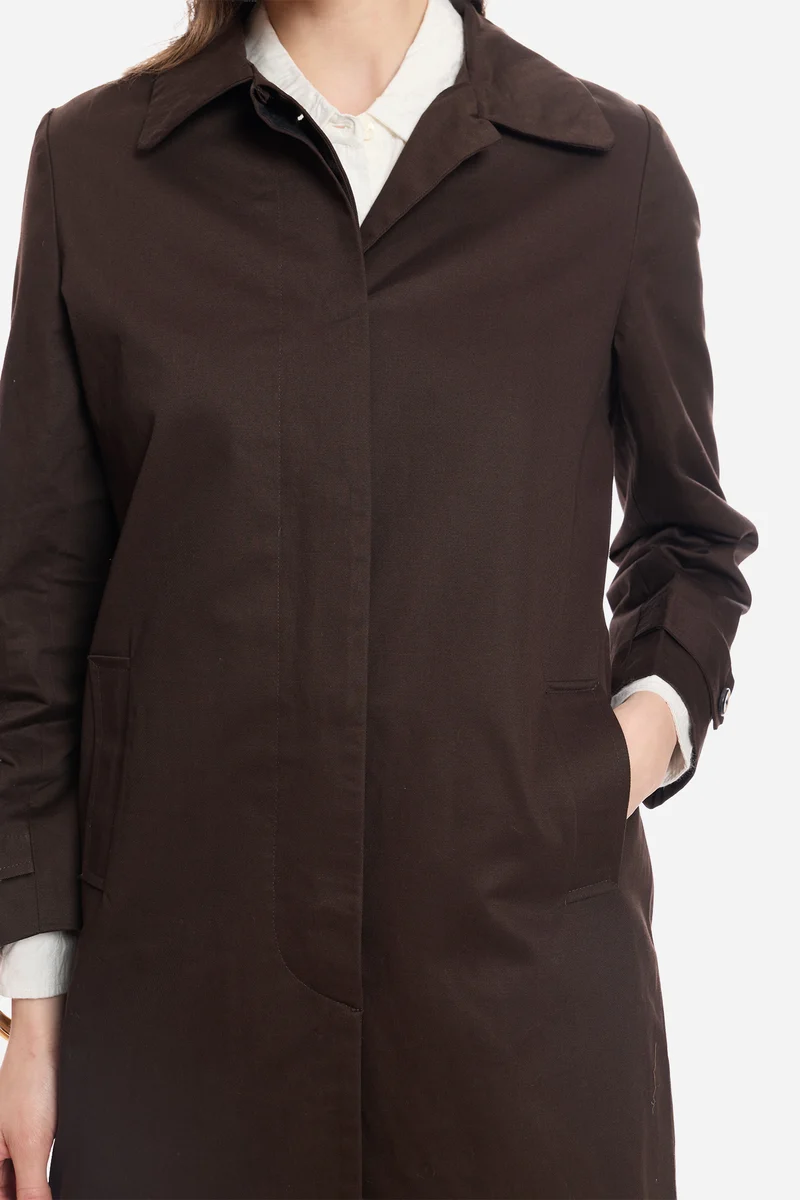 Anne|100% Cotton Shirt Collared Trench Coat