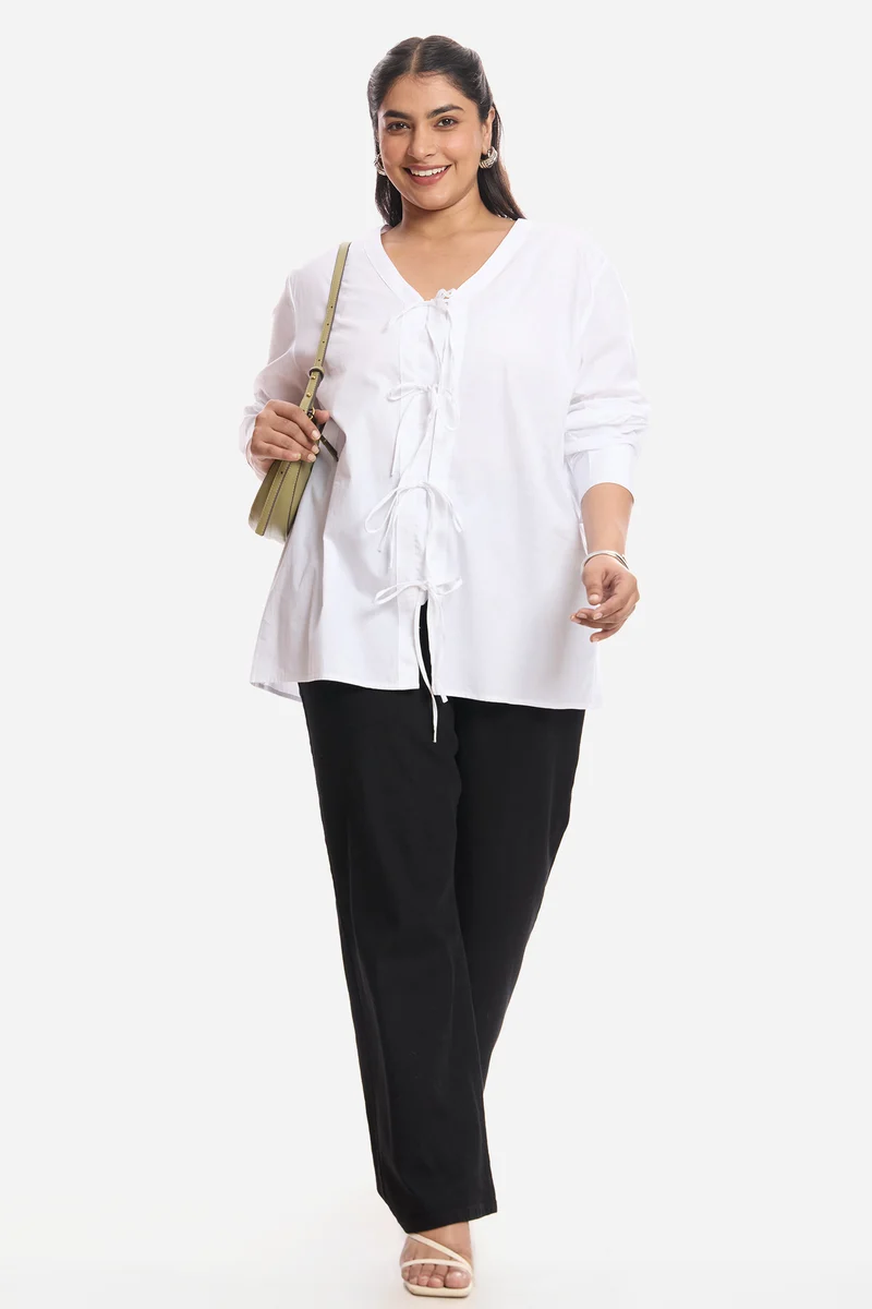 Anahi|Cotton Tie Up Top With Cuff Sleeves