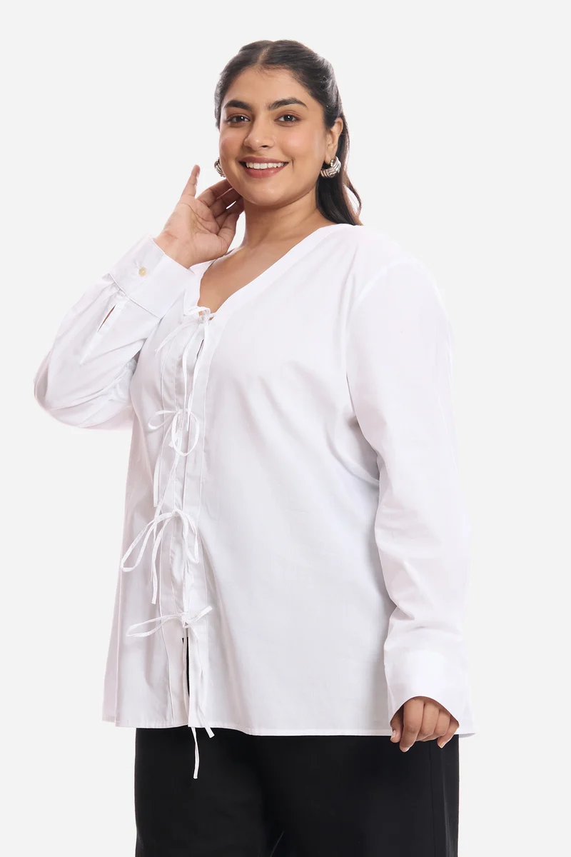 Anahi|Cotton Tie Up Top With Cuff Sleeves