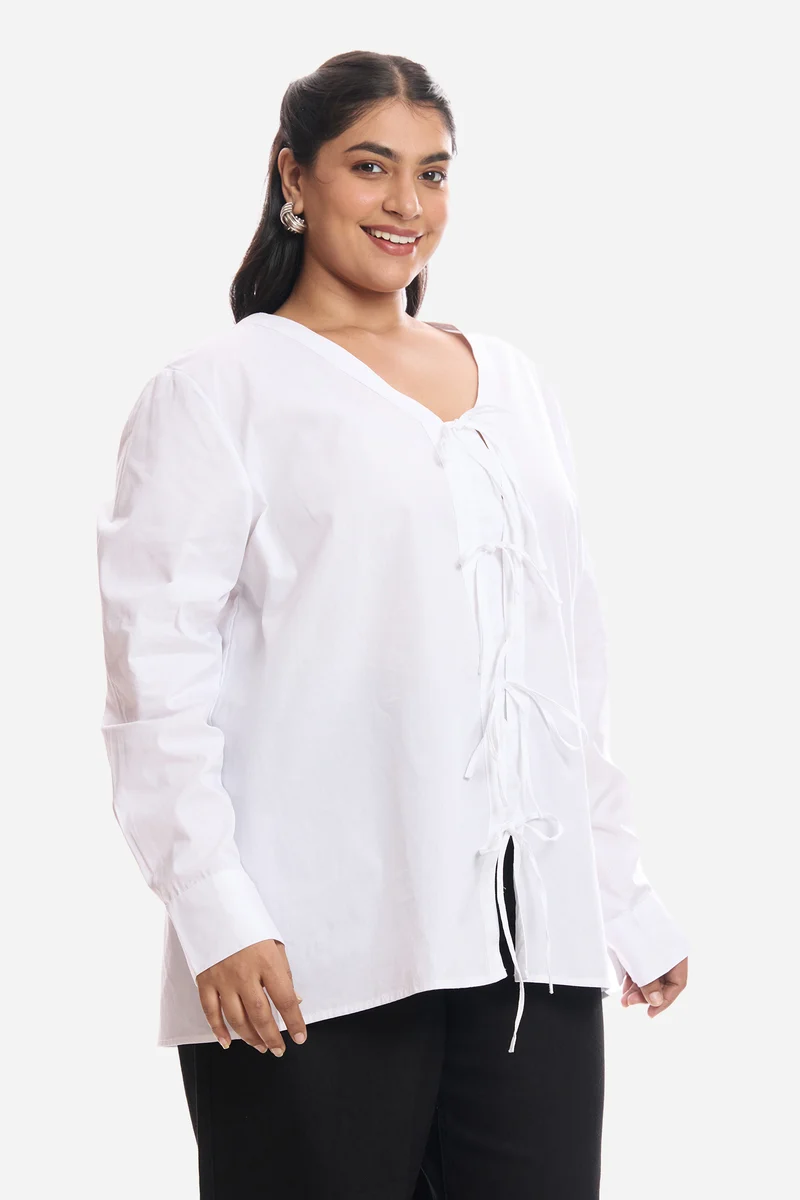 Anahi|Cotton Tie Up Top With Cuff Sleeves