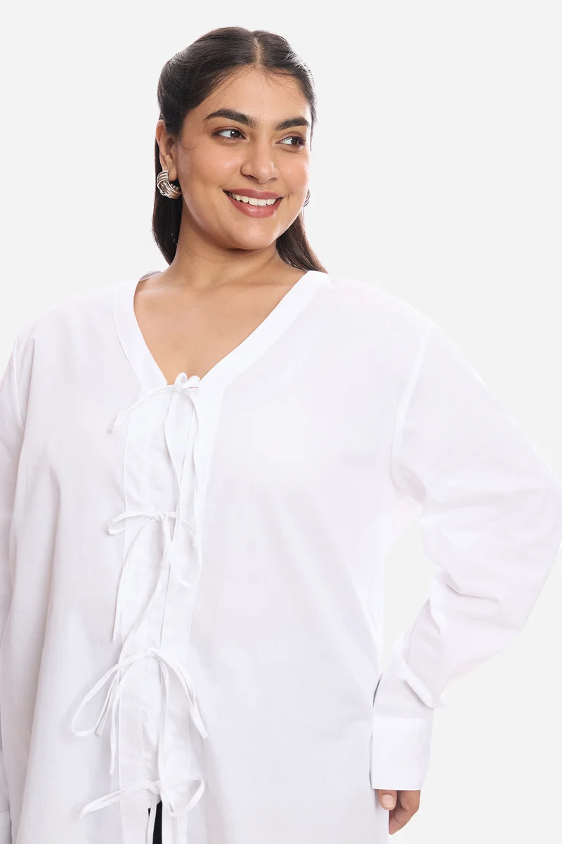 Anahi|Cotton Tie Up Top With Cuff Sleeves