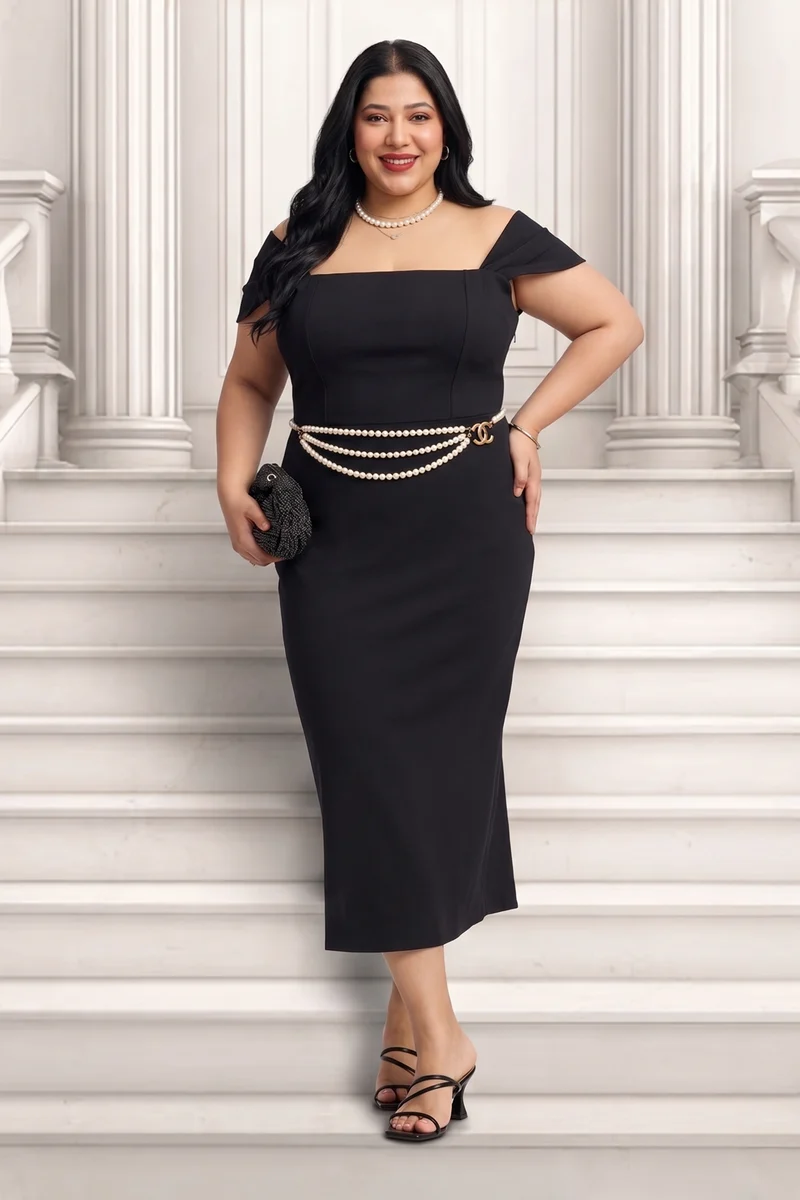 Calia|Ponte Off Shoulder Midi Dress