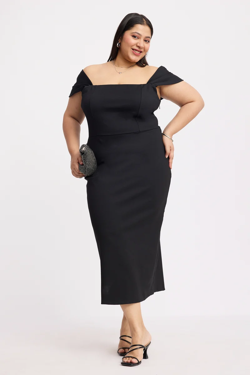 Calia|Ponte Off Shoulder Midi Dress