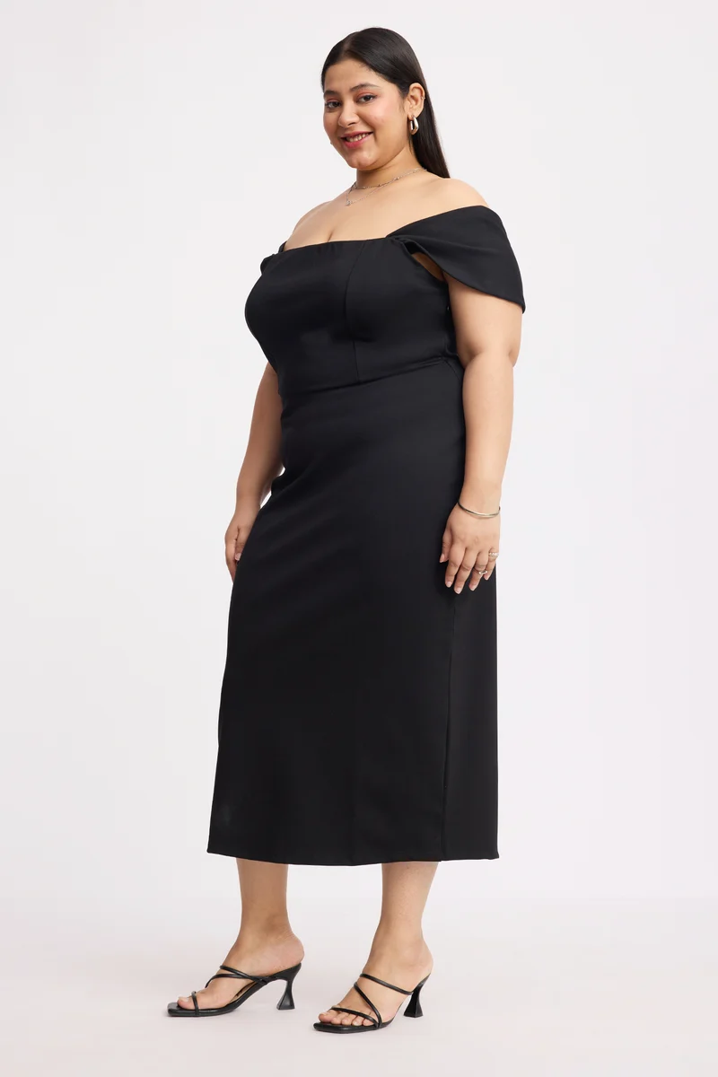 Calia|Ponte Off Shoulder Midi Dress