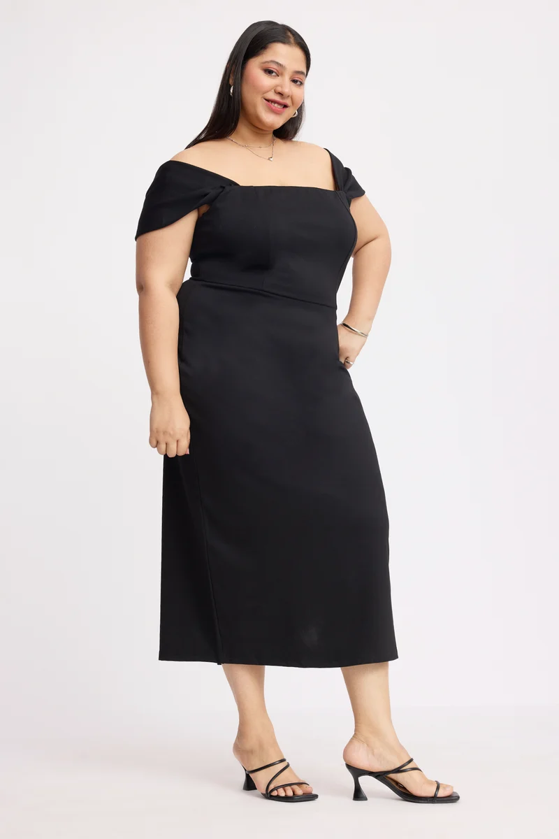 Calia|Ponte Off Shoulder Midi Dress