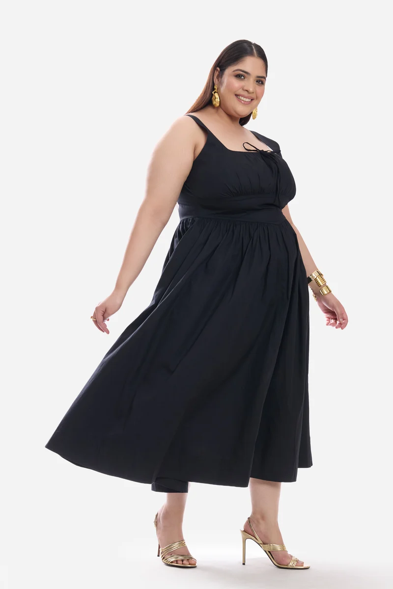 Caeli|Cotton Corset Waist Basque Midi Dress
