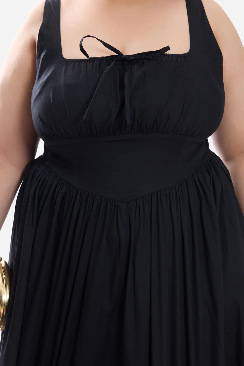 Caeli|Cotton Corset Waist Basque Midi Dress