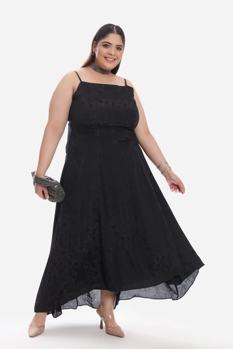 Caris|Viscose Aline Dress With Highlow Hem