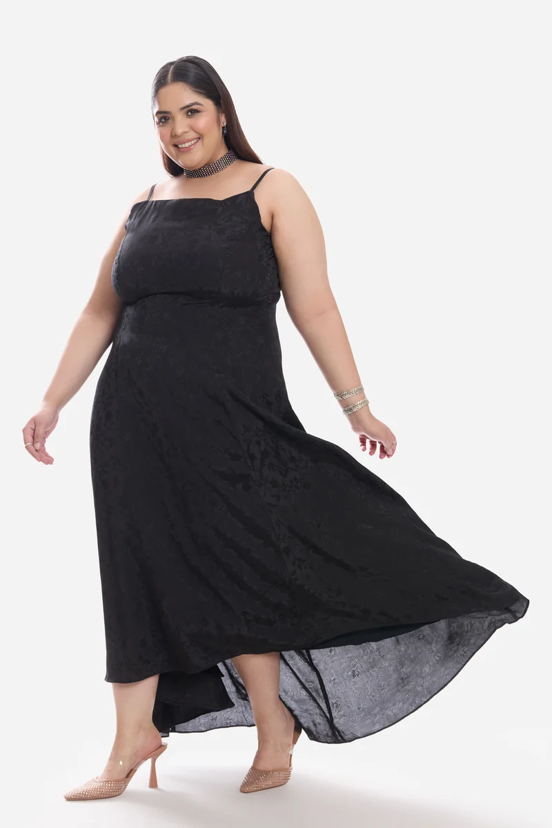 Caris|Viscose Aline Dress With Highlow Hem